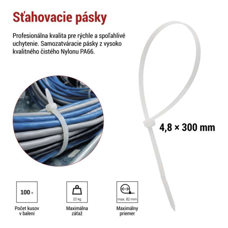 Sťahovacia páska 300×4,8, biela, 100 ks 6