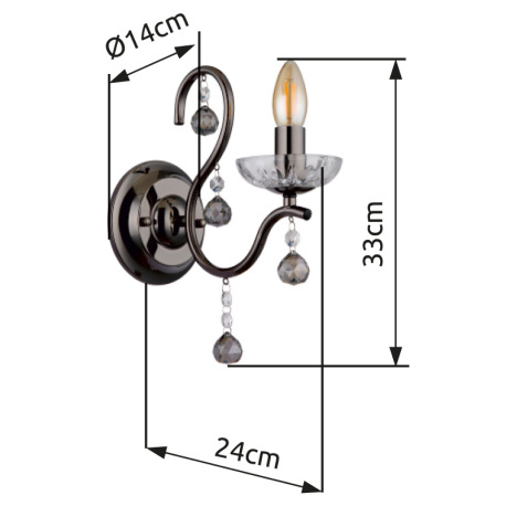 Nástenné svietidlo, kov čierny chróm, sklenené krištále, smer svetla: hore, ŠxV: 140x330mm, H: 240mm 9