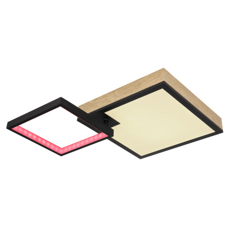 Stropné svietidlo kov čierny matný, MDF imitácia dreva, akryl biely, stmievateľné, niekoľko úrovní p 12