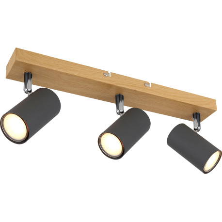 Stropné svietidlo, kov grafit/čierny/vzhľad dreva, DxŠxV:410x60x120mm, bez žiaroviek 3x GU10, max. 3