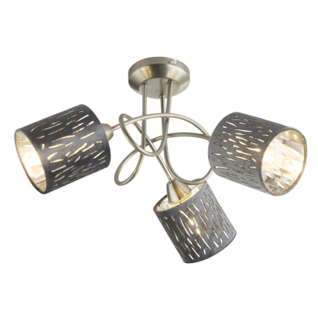 Stropné svietidlo, kov nikel matný, zamat strieborný, Ø460, V:275, bez žiaroviek 3xE14, max. 25W 230