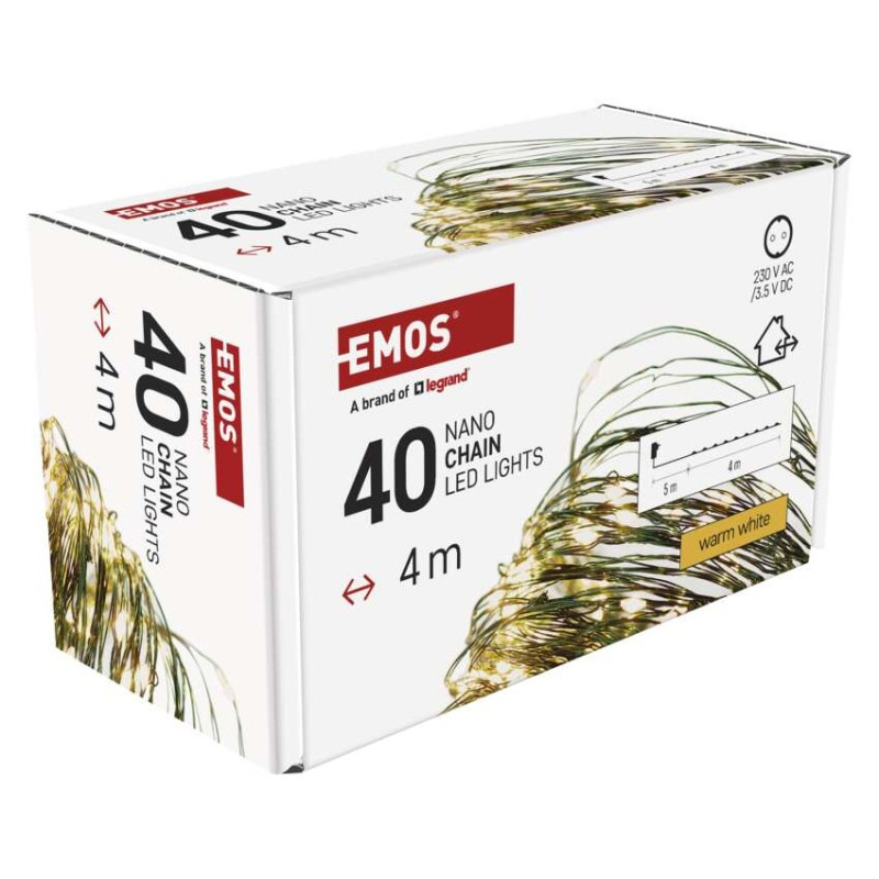 LED vianočná nano reťaz zelená, 4 m, vonkajšia aj vnútorná, teplá biela, časovač 10