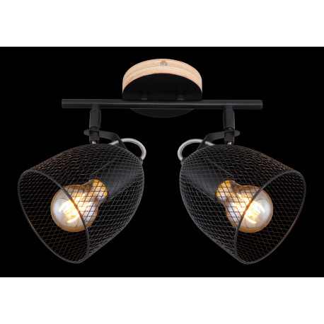 Nástenné svietidlo, drevo hnedé a čierne, kov čierny, mriežkované kovové tienidlo, DxŠxV:270x130x260 5