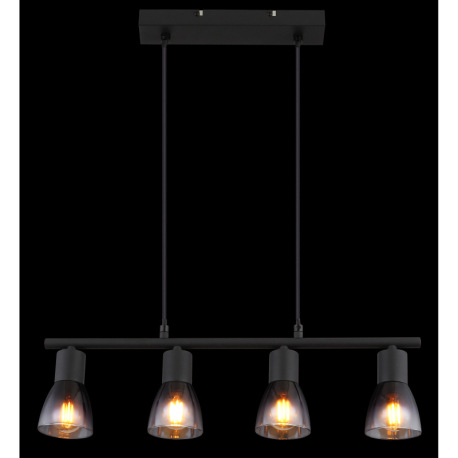 Závesné svietidlo, kov čierny, sklo dymové a priehľadné, kábel PVC čierny, možnosť skrátenia výšky, 15