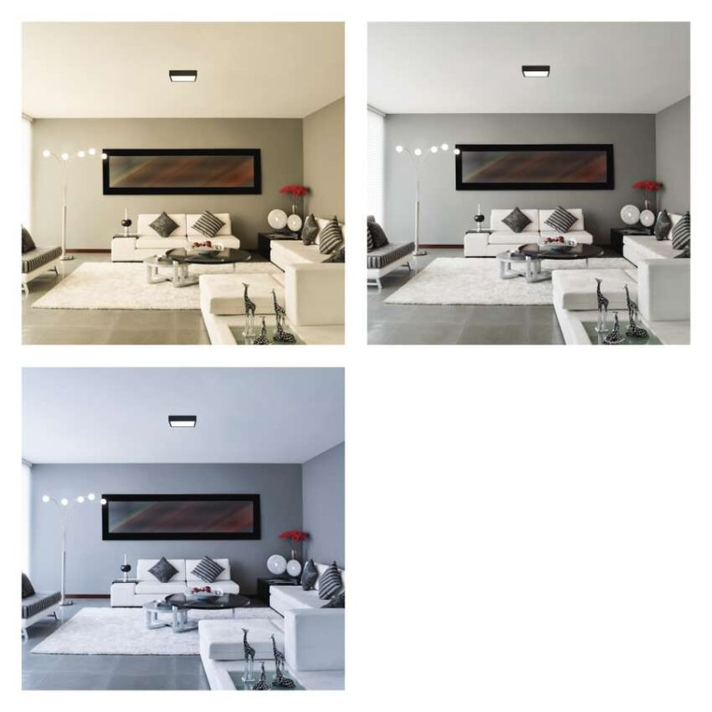 LED prisadené svietidlo, štvorec, čierne, 21W, CCT 4