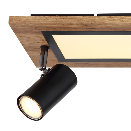 Stropné svietidlo kov čierny, MDF, imitácia tmavého dreva, plast biely, prepínanie funkcií nástenným 5