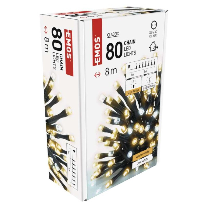 LED vianočná reťaz blikajúca, 8 m, vonkajšia aj vnútorná, teplá/studená biela, časovač 8