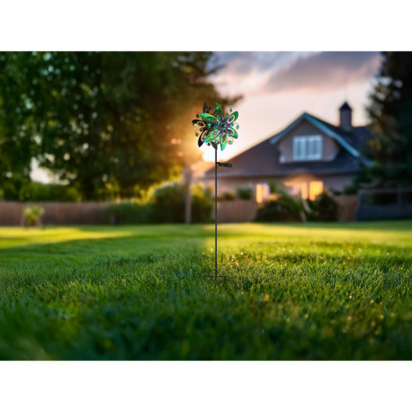 Solárne svietidlo, kov multicolor, kov čierny matný, číra sklenená guľa, farebné sklenené kryštály, 1