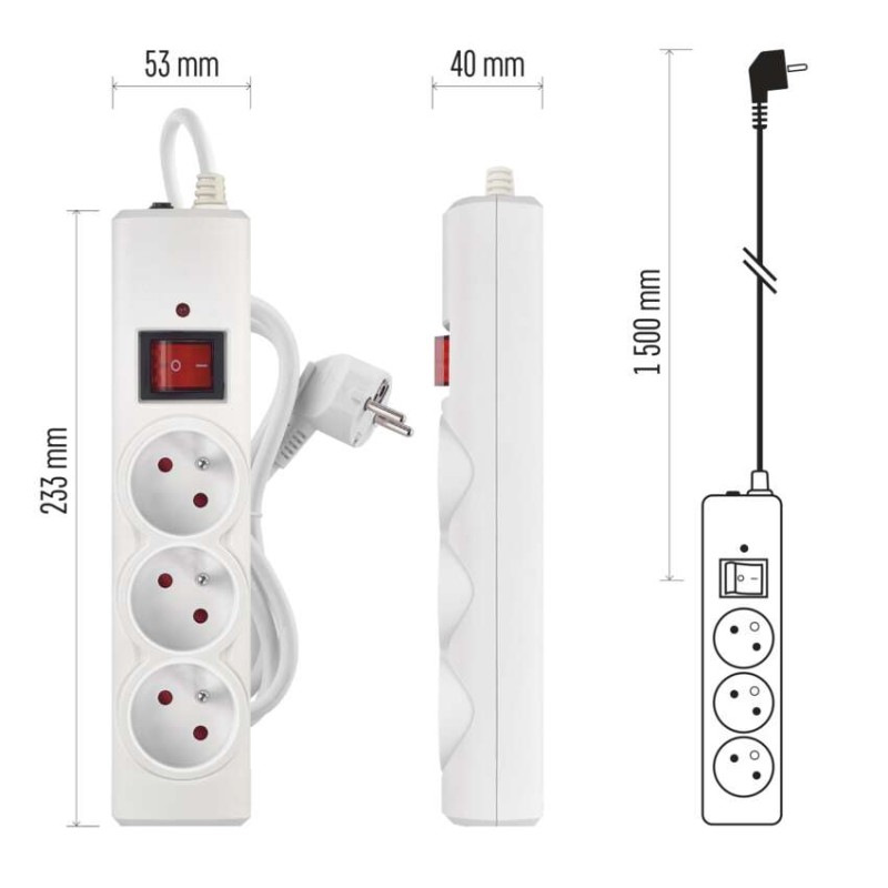 Prepäťová ochrana – 3 zásuvky, 1,5 m, biela 10