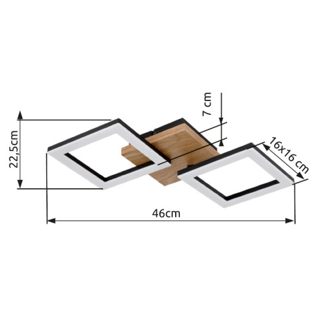 Stropné svietidlo, kov čierny, drevo tmavohnedé, plast biely, DxŠxV:460x225x70mm, vrátane LED 18W 23 20