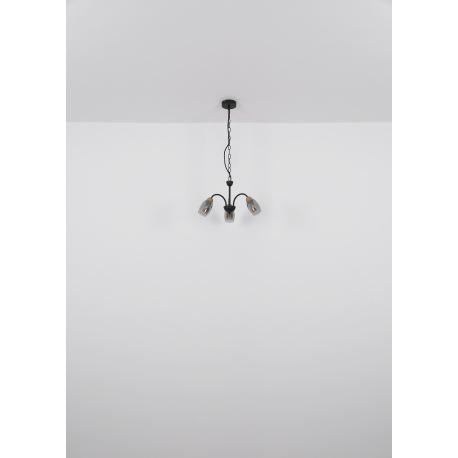 Stropné svietidlo kov čierny matný, sklo dymové, kov imitácia dreva, ø: 470mm, V: 290mm, bez žiarovi 6