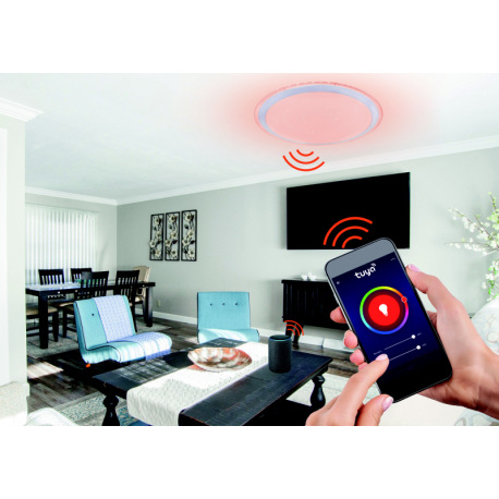 Stropné svietidlo, kov biely strieborný, akryl biely, číry, kompatibilné s Google Assistant a Alexa, 2