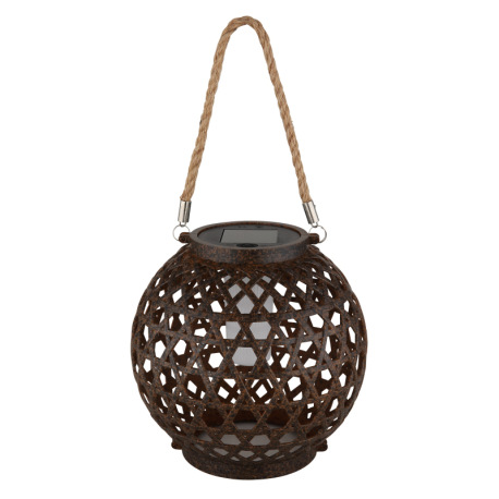 Solárne svietidlo, plast imitácia hrdze, konope prírodnej farby, vypínač, efekt ohňa, batéria AA 300 8