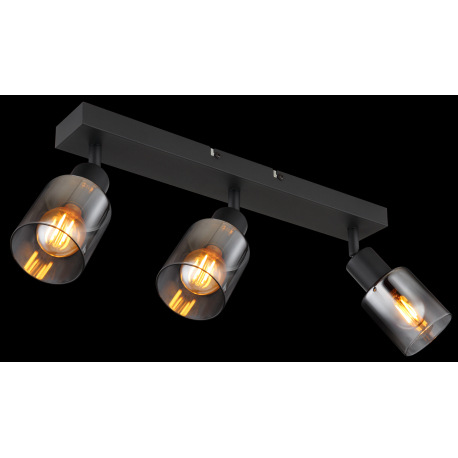 Stropné svietidlo, kov čierny matný, dymové sklo s prechodom do priehľadného skla, DxŠxV: 410x70x140 12