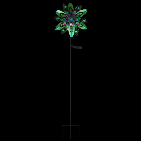Solárne svietidlo, kov multicolor, kov čierny matný, číra sklenená guľa, farebné sklenené kryštály, 13