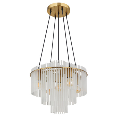 Závesná lampa, matný zlatý kov, satinované sklenené tykye s čírym prechodom, čierny PVC kábel, výško 10