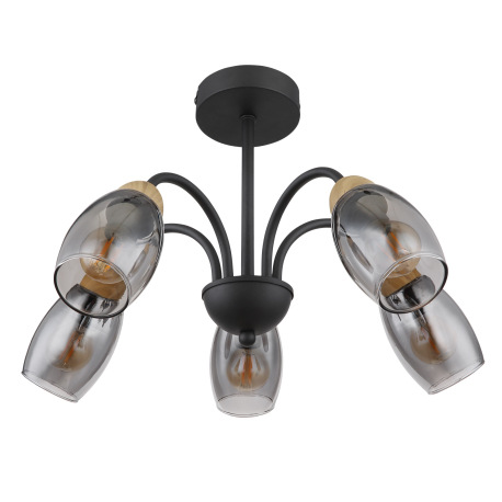 Stropné svietidlo kov čierny matný, sklo dymové, kov imitácia dreva, ø: 470mm, V: 290mm, bez žiarovi 3