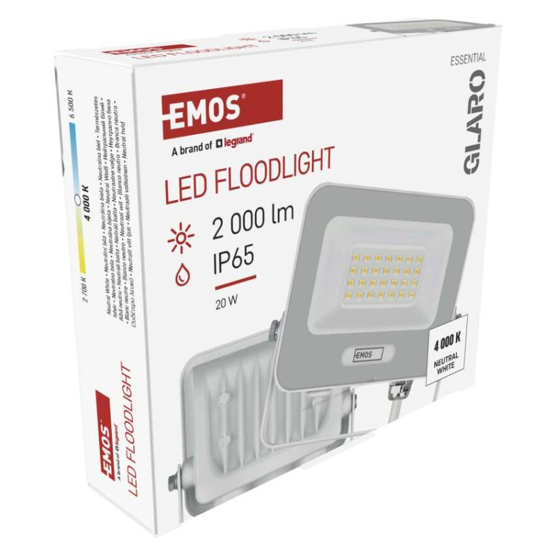 LED reflektor GLARO 20W, biely, IP65, 2000 lm, neutrálna biela 13