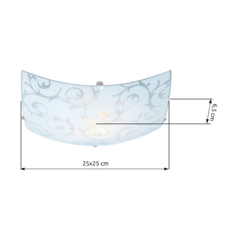 Stropné svietidlo, biela, satinované sklo, DxŠxV: 250x250x65, bez žiarovky 1xE27 ILLU, max. 60W 230V 4