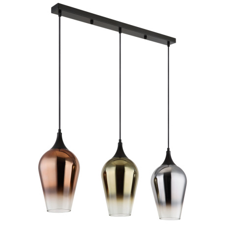 Závesné svietidlo, kov čierny, sklo medenej farby, zlatej farby, pochrómované, textilný kábel čierny 10