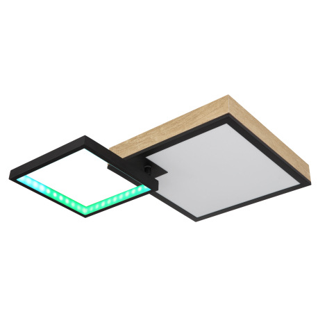 Stropné svietidlo kov čierny matný, MDF imitácia dreva, akryl biely, stmievateľné, niekoľko úrovní p 10