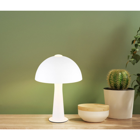 Stolná lampa z matného bieleho kovu, kábel z čierneho PVC, kolískový vypínač na kábli, ø: 200 mm, V: 2