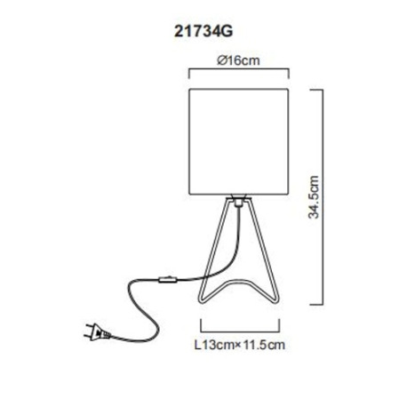 Stolové svietidlo, kov sivý, textil sivý, kábel PVC biely, kolískový vypínač na kábli, ø: 160mm, V: 12