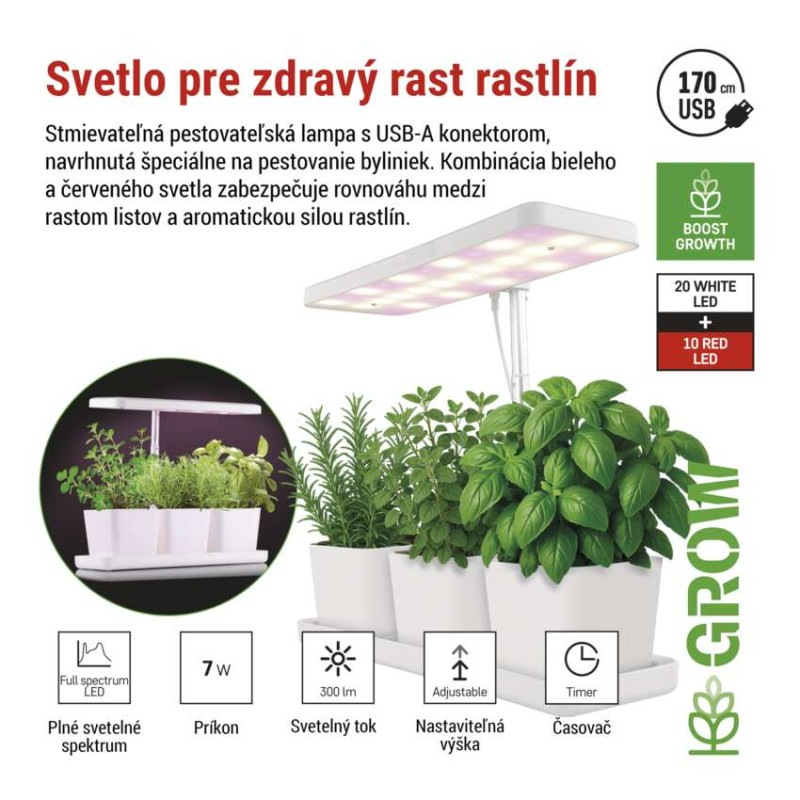 LED GROW pestovateľská lampa 7 W, časovač, stmievateľná lampa, biela 4