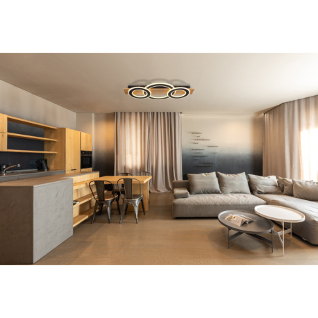 Stropné svietidlo, tmavý plast s imitáciou dreva, matný čierny kov, akryl biely, DxŠxV: 730x350x70mm 1