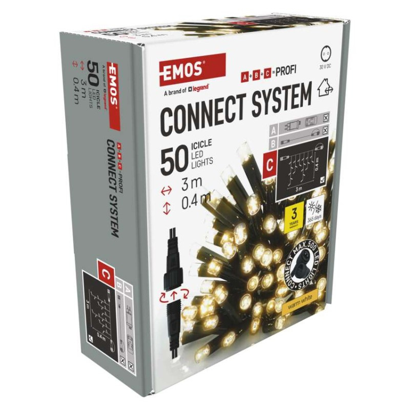 Profi LED spojovacia reťaz čierna – cencúle, 3 m, vonkajšia, teplá biela 12