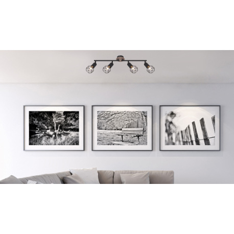 Stropné svietidlo, kov čierny, drevo, kov čierny, nastaviteľné, DxŠxV:600x100x215, bez žiaroviek 4xE 13