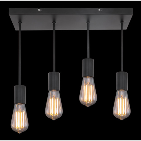 Stropné svietidlo, čierny kov, bez tienidla, DxŠxV: 450x150x340, bez žiaroviek 4xE27, max. 60W 230V 10