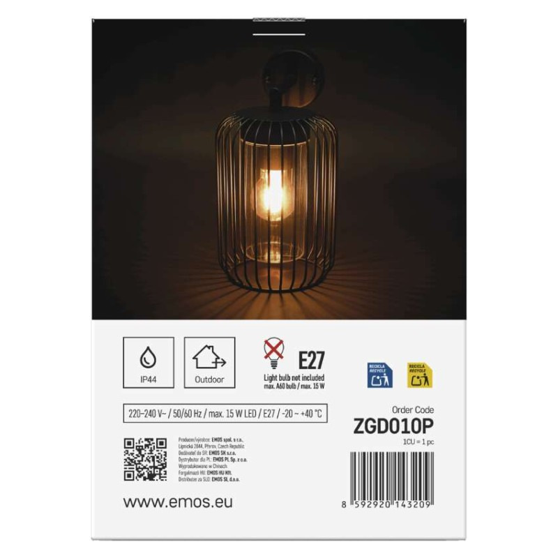 Zahradné nástenné svietidlo SALVIA, 20,8 x 16 x 28,5 cm, 1 x E27, 15 W 12