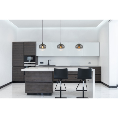 Závesné svietidlo kov čierny matný, dymové sklo, kábel textil čierny, ø: 290mm, V: 1200mm, bez žiaro 7