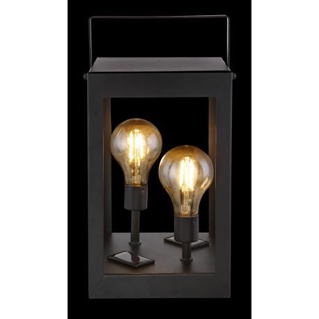 Solárne svietidlo, kov čierny, plast jantár, lampáš s dvomi žiarovkami Edison, IP44, vypínač, akumul 15
