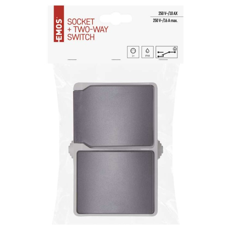 Zásuvka+Vypínač striedavý č.6 IP44 French čierná 3