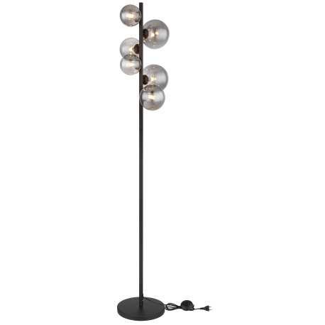 Stojacia lampa kov čierna matná, sklo dymové, vypínač, DxŠxV: 295x280x1550mm, dĺžka kábla 2400mm, ø 5