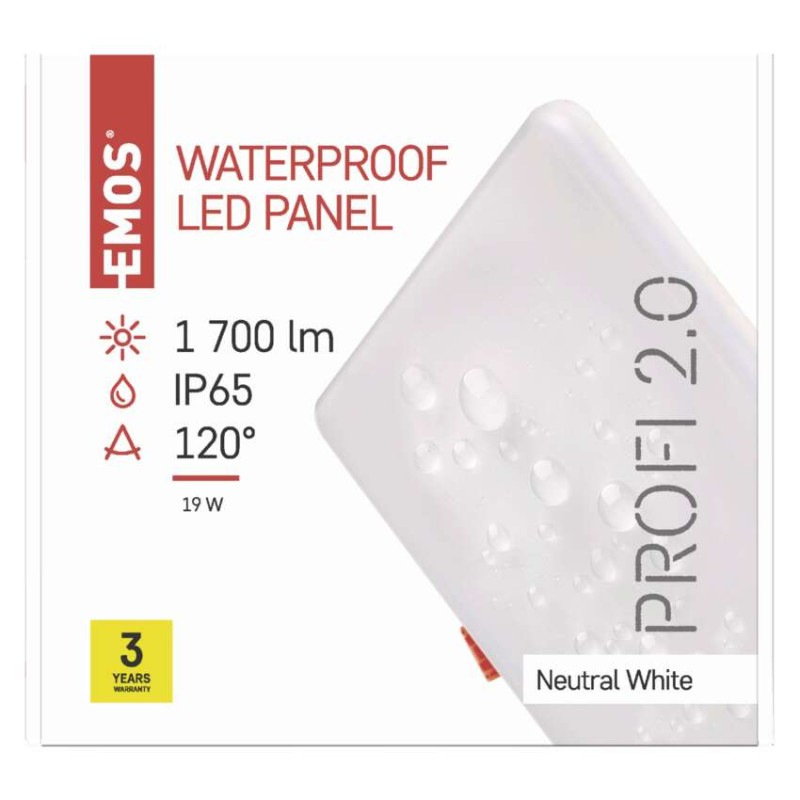 LED panel VIXXO 185×185, štvorcový vstavaný biely,19W neut.b.,IP65 6