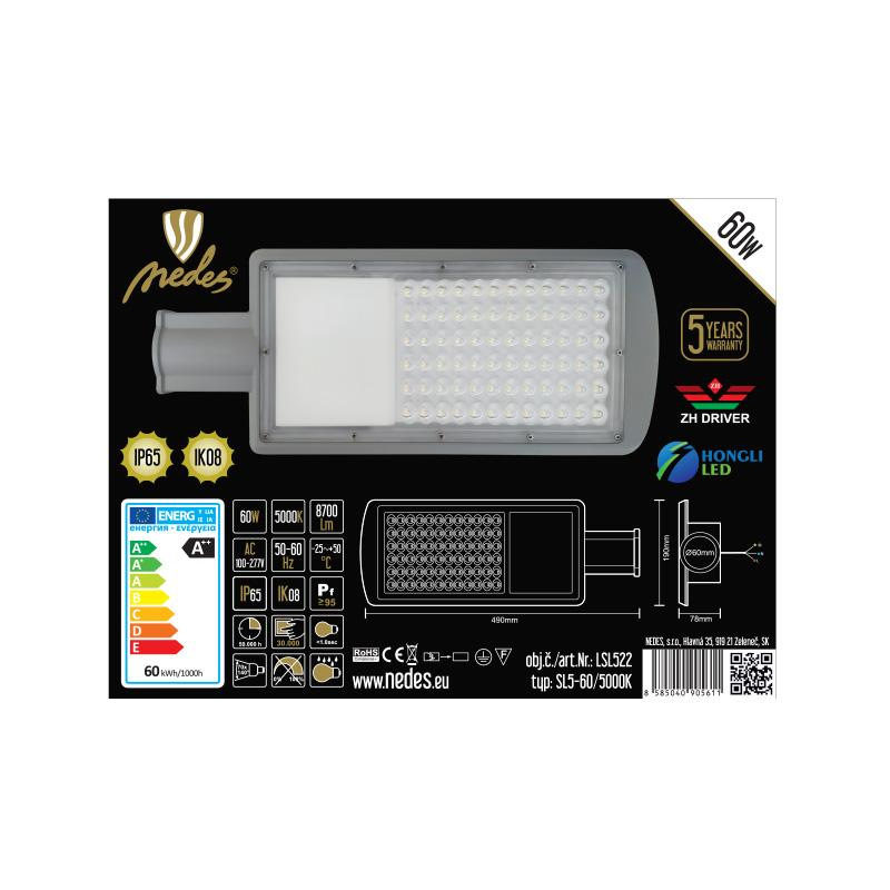 LED pouličné osvetlenie 60W / 5000K - LSL522 8