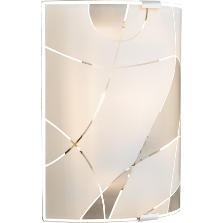 Nástenné svietidlo, kov biely, chróm, satinované sklo, ozdobné linky, DxŠ: 220x225, H: 65, bez žiaro