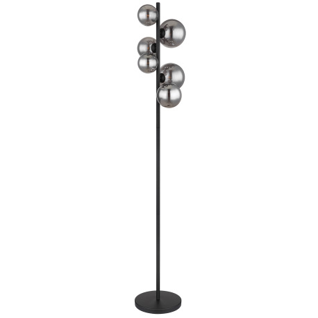 Stojacia lampa kov čierna matná, sklo dymové, vypínač, DxŠxV: 295x280x1550mm, dĺžka kábla 2400mm, ø 2