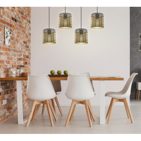 Závesné svietidlo, kov čierny matný, priehľadný akryl, krištále, tienidlá z vnútra zlaté, DxŠxV:800x 1