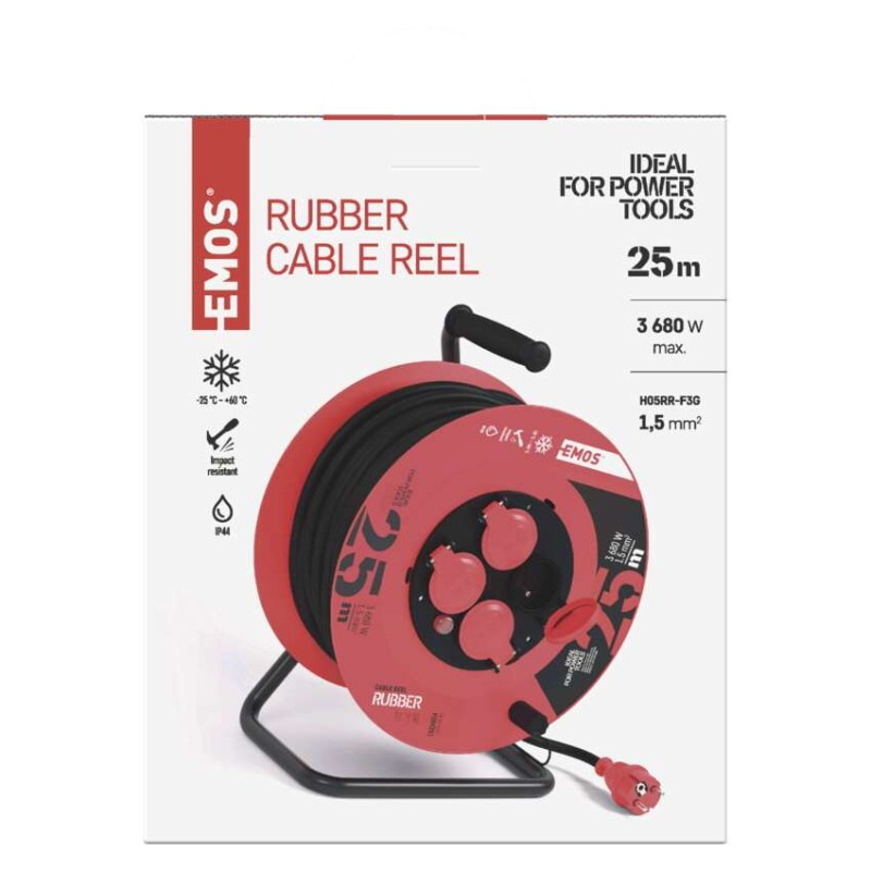 Vonkajší predlžovací kábel na bubne 25 m / 4 zásuvky / čierny / guma / 230 V / 1,5 mm2 11