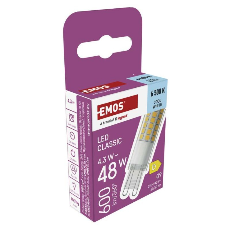 LED žiarovka Classic JC / G9 / 4,3 W (48 W) / 600 lm / Studená biela 7