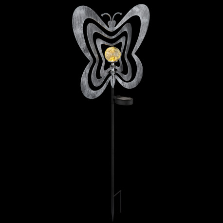 Solárne svietidlo, kov striebornosivý/čierny, plast čierny matný, číra guľa s efektom popraskaného s 3