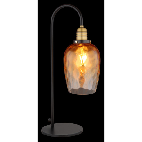 Stolové svietidlo, kov čierny, sklo jantárové, priehľadné, kov mosadzný matný, kábel PVC čierny, kol 2