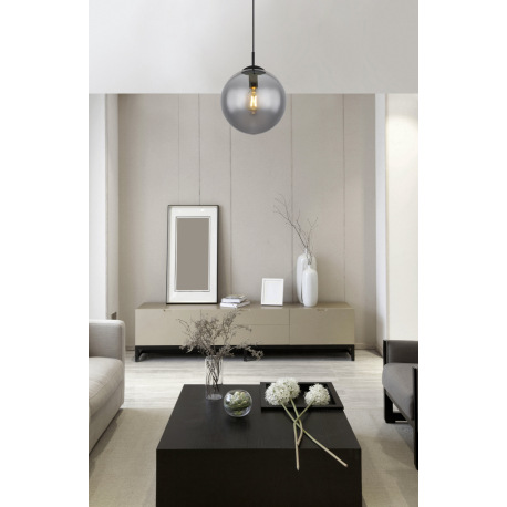 Závesné svietidlo, kov čierny, dymové sklo, čierny PVC kábel, ø: 300mm, V:1200mm, bez žiarovky 1x E2 8