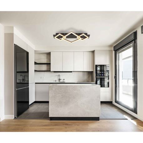 Stropné svietidlo, čierny matný kov, MDF sivý, plast vo farbe šampaň, plast biely, DxŠxV: 540x312x75 1