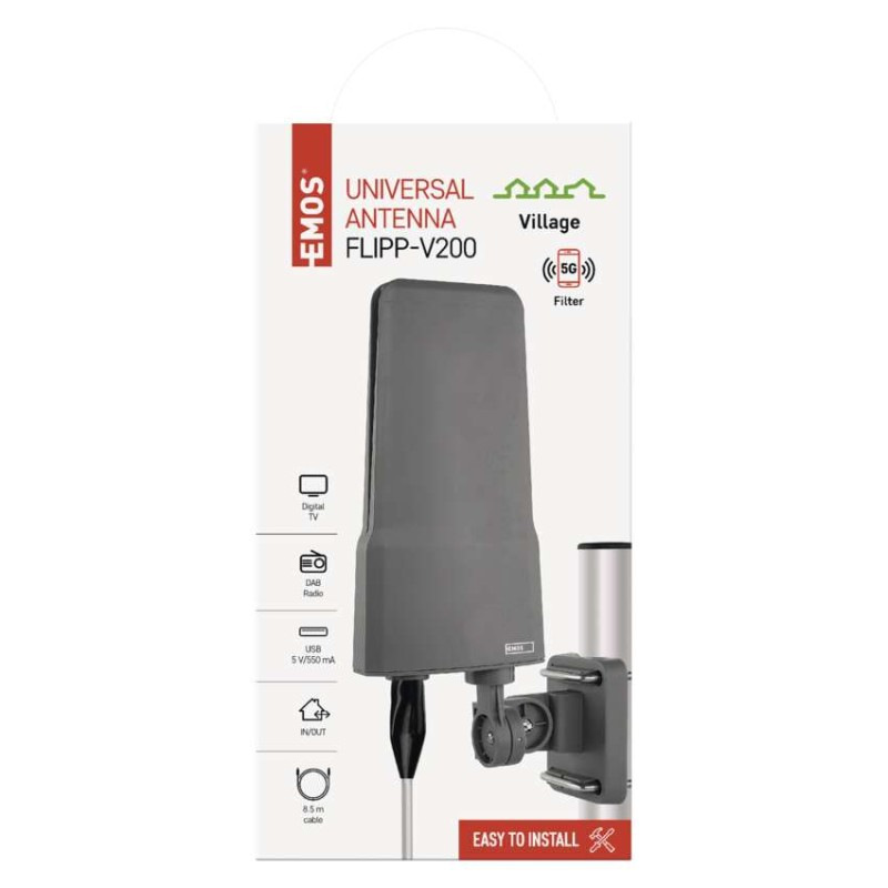 Anténa univerzálna VILLAGE FLIPP–V200, DVB-T2, DAB, filter LTE/4G/5G 6