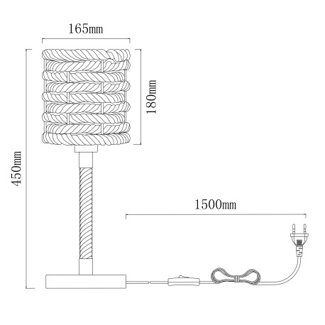 Stolová lampa, kov čierny, konopné lano, vypínač, Ø165, V:450, bez žiarovky 1xE27, max. 40W 230V 18